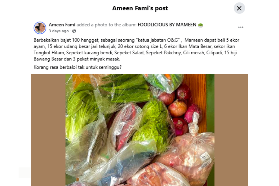 Dengan bajet ketat, Ameen dapat membeli barang dapur mencukupi untuk tempoh seminggu.