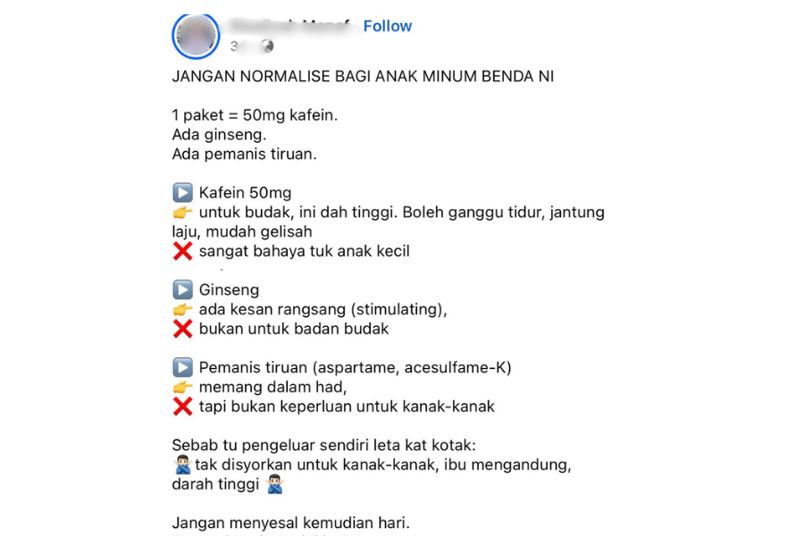 Kandungan minuman bertenaga berperisa mengandungi bahan-bahan boleh jejas kesihatan. 