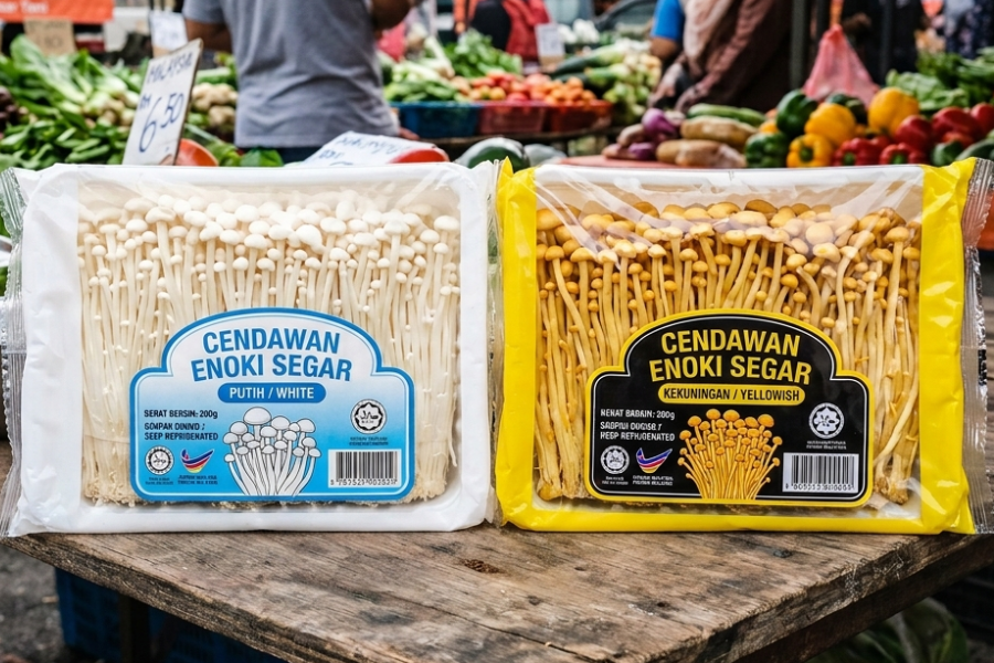 Elakkan enoki yang nampak kekuningan.