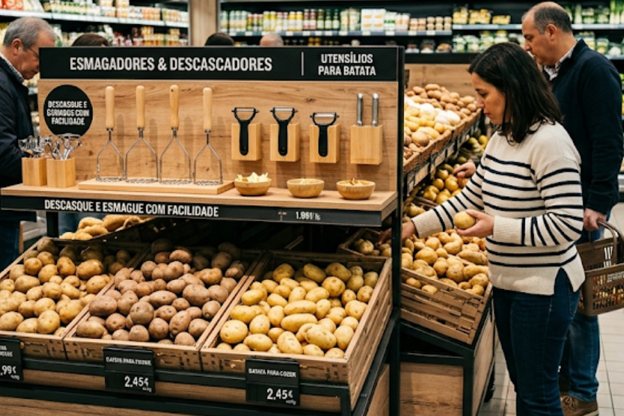 Inisiatif susun atur alat bantuan memasak seperti penekan kentang bagi memudahkan proses penyediaan makanan mencuri perhatian pengguna. Gambar AI 