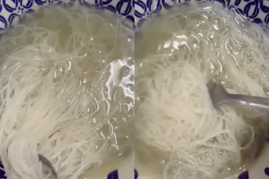 Seorang wanita kecewa kerana bihun sup yang diterima terasa 'kosong'.