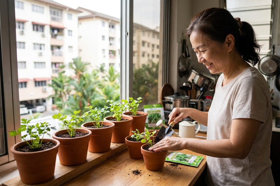 Daun sup boleh ditanam di dalam pasu keci.