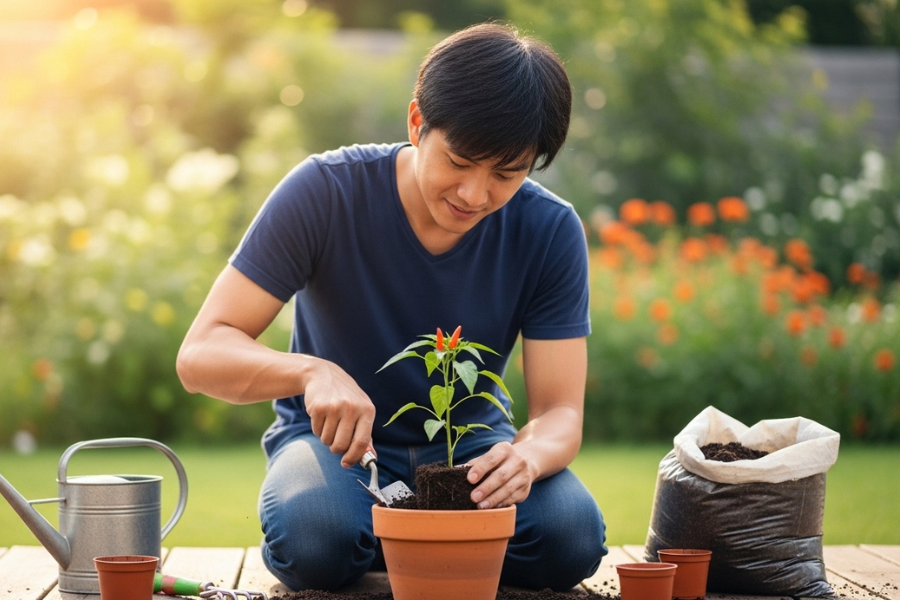 Pokok cili antara tanaman paling popular ditanam di rumah kerana mudah dijaga.