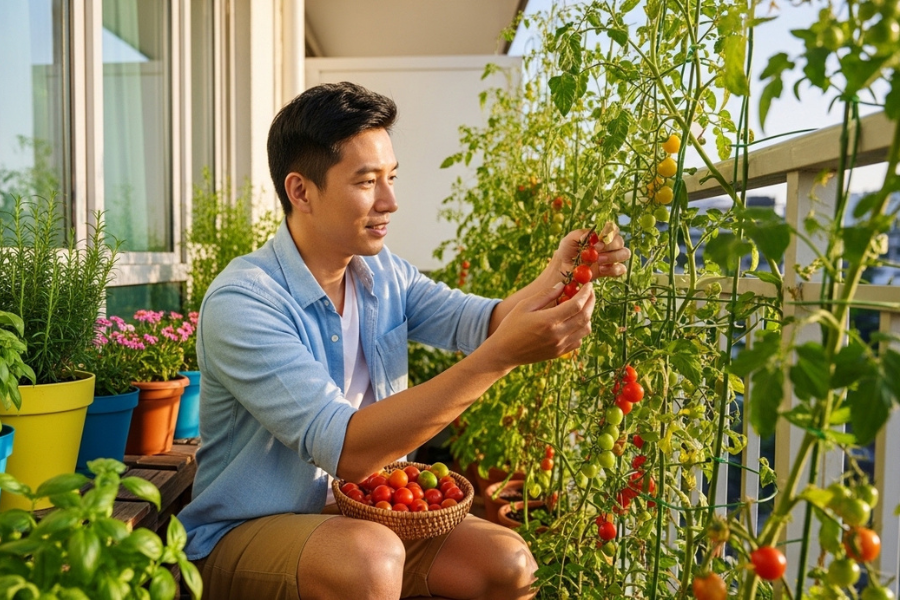 Selain untuk dimakan, pokok tomato ceri juga cantik dibuat hiasan di rumah.