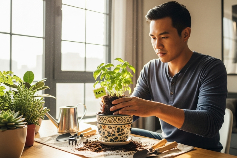 Basil boleh menambah elemen estetik di kawasan balkoni atau dapur kediaman.