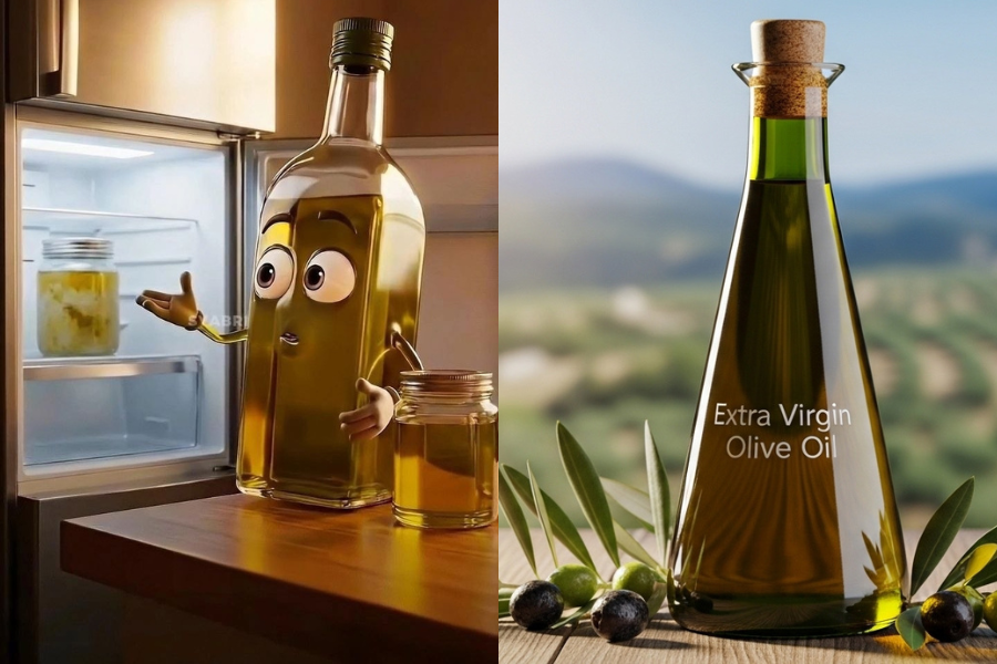 Minyak zaitun bermutu tinggi akan bertukar warna dan membeku selepas dimasukkan ke dalam peti sejuk.