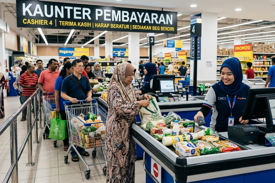 Kawasan kaunter selalu penuh dengan coklat, gula-gula dan barang kecil lain yang mudah dicapai dengan tangan.