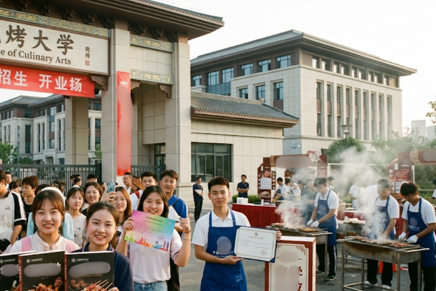 Pelajar di China menyambung diploma BBQ selama tiga tahun lengkap dengan teknik memanggang profesional.