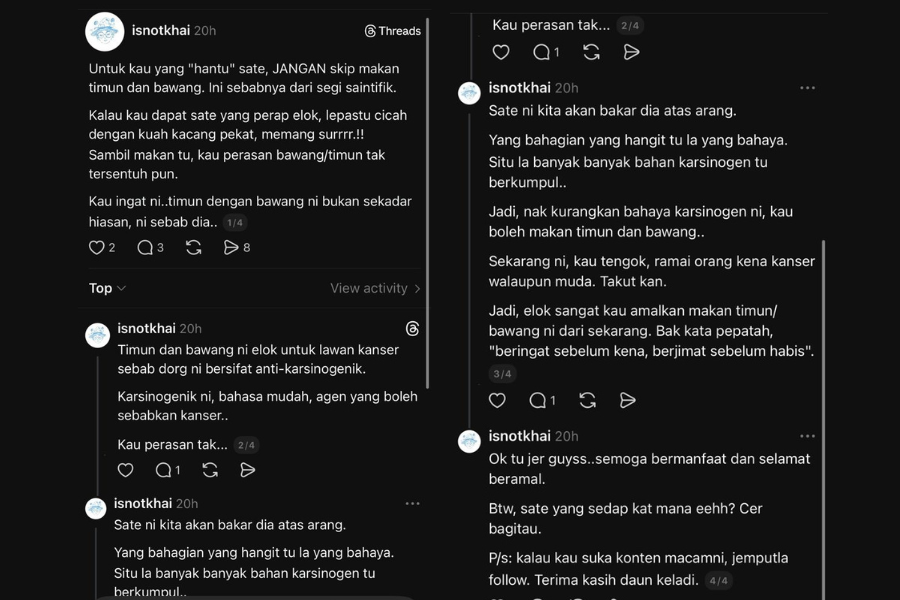 Pengguna tersebut berkongsi perkara itu di lama Threads.