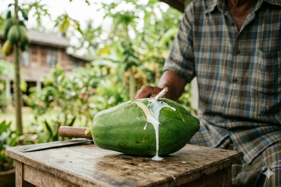 Getah betuik muda mengandungi enzim papain yang bersifat proteolitik yang dapat membantu mengikis kutil atau ketuat.