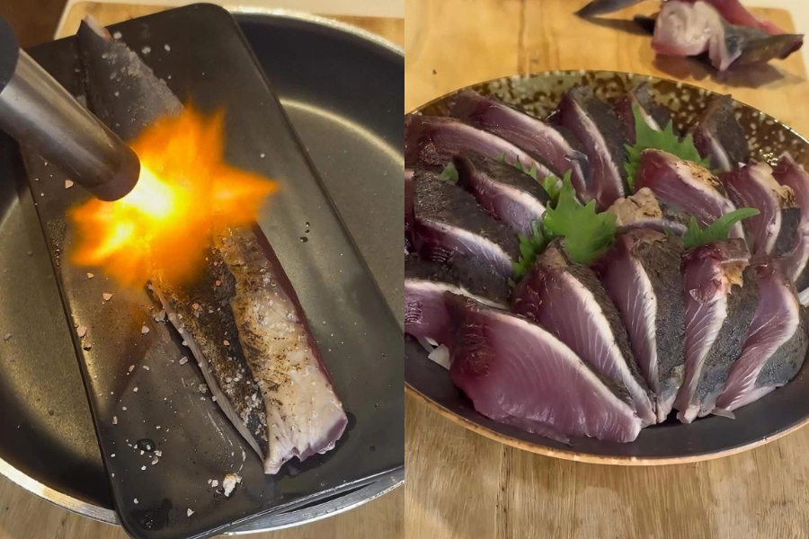 Sashimi yang dibakar sedikit akan mengeluarkan aroma dan rasa yang lebih enak.