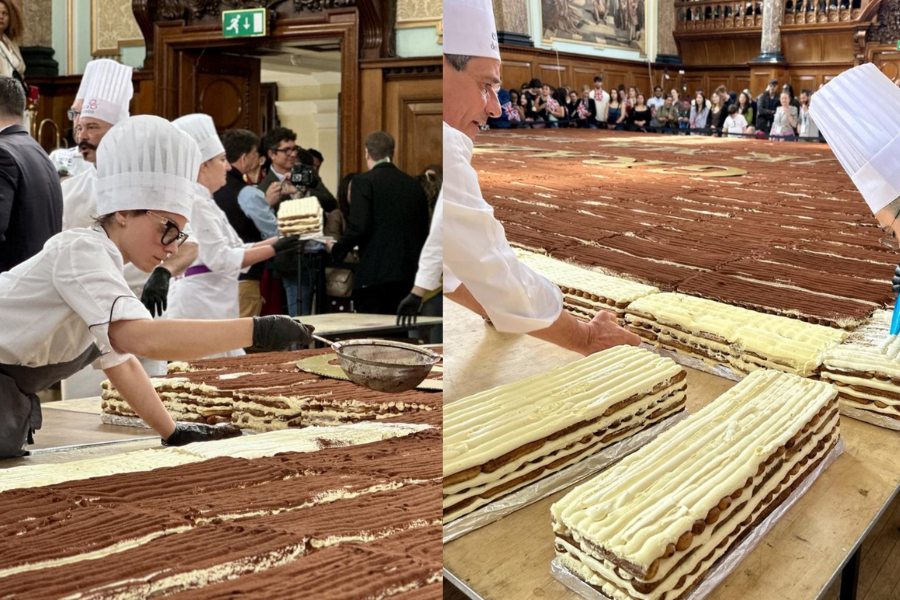 Seramai 100 cef pastri dari Itali terlibat menghasilkan tiramisu bersaiz gergasi ini.