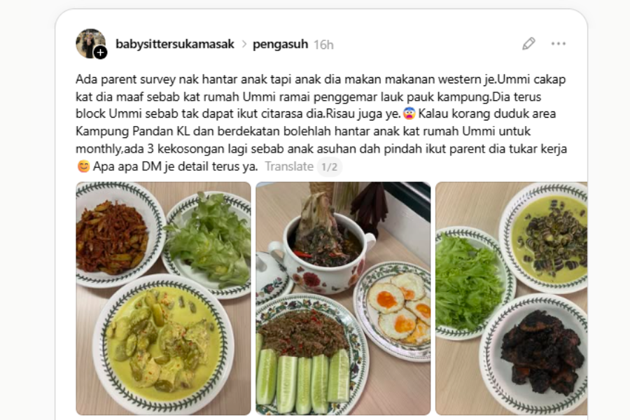 Perkongsian pengasuh tersebut mencuri perhatian ramai.