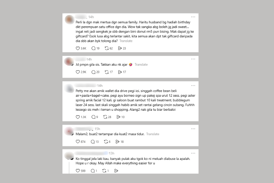 Komen netizen di laman Threads mempersoalkan tindakan suami wanita berkenaan.