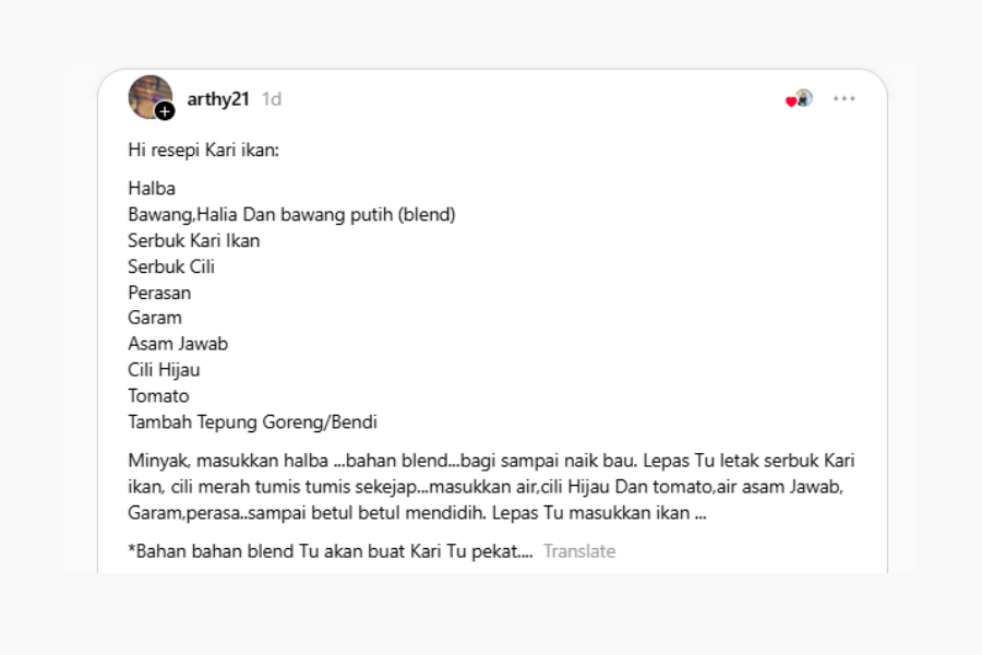 Perkongsian resipi ini mencuri perhatian ramai