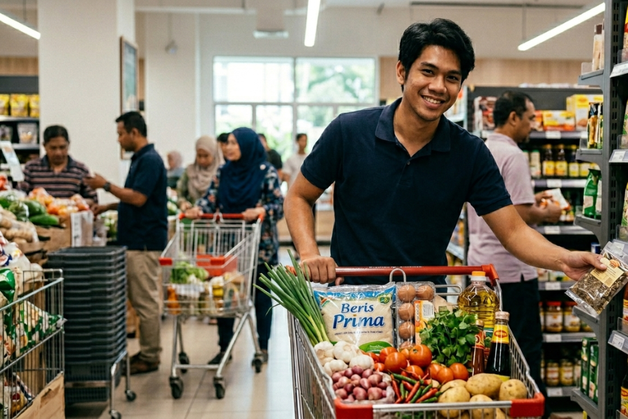 Lelaki itu turut suka berbelanja barang-barang dapur untuk stok selama sebulan.