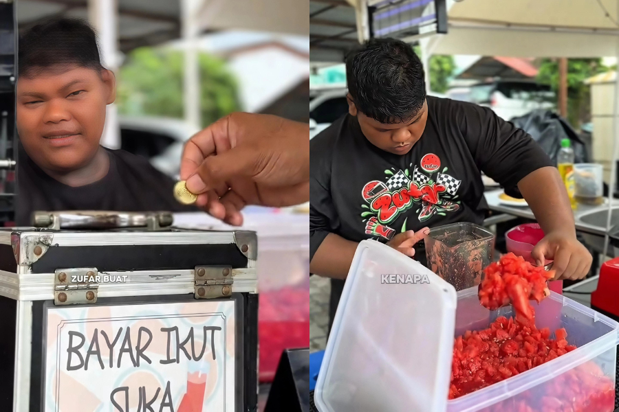 Setiap cawan air tembikai dijual dibayar dengan harga seikhlas hati oleh pelanggan.