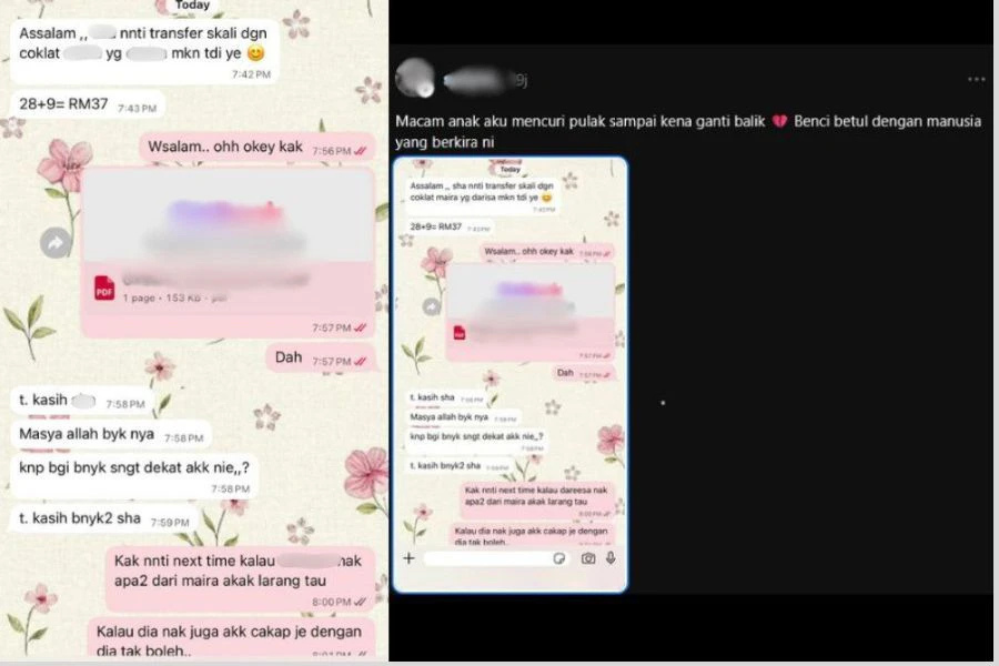 Perkongsian seorang ibu mengenai tindakan kenalan meminta ganti rugi coklat dimakan anaknya.