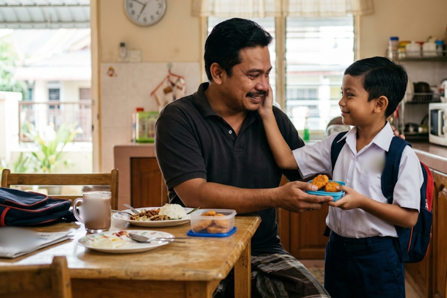 Kadang-kadang kasih sayang anak hadir dalam cara paling sederhana. Gambar AI