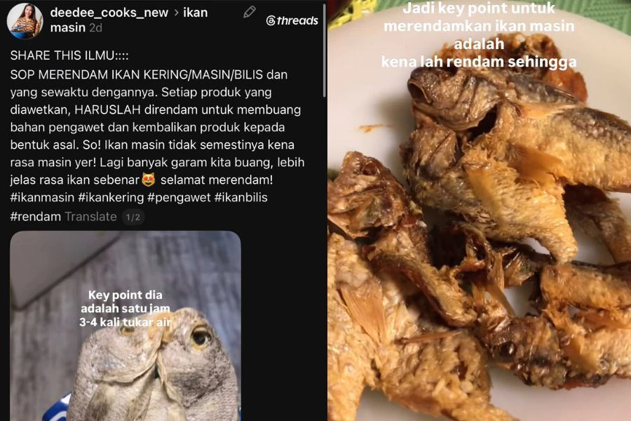 Proses merendam juga membantu mengembalikan tekstur asal ikan 