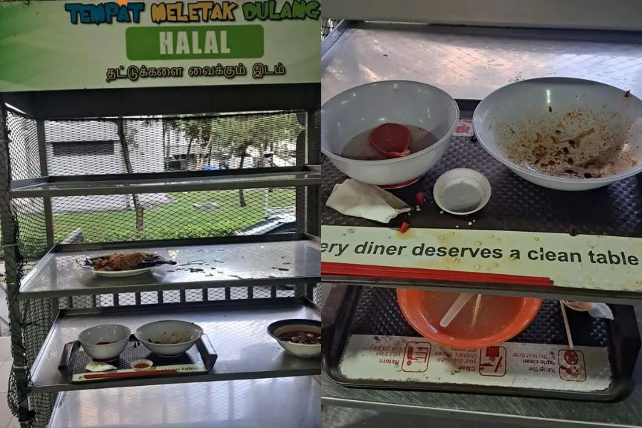 Individu berkenaan kerap meletakkan bekas makanan mengandungi unsur tidak halal itu di kawasan pemulangan peralatan halal. - Stomp