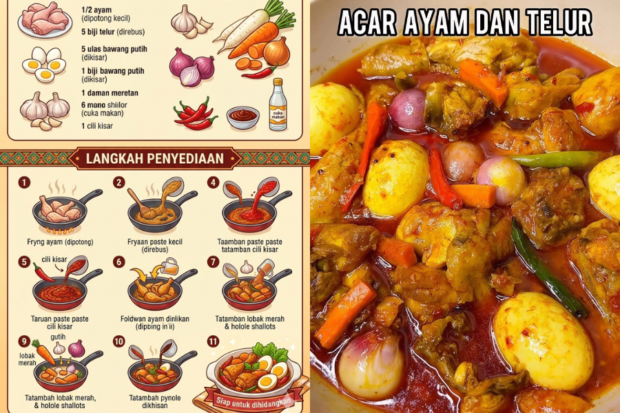 Acar ayam dan telur nampak ringkas tapi kaya dengan rasa. Foto Plums Humble Kitchen