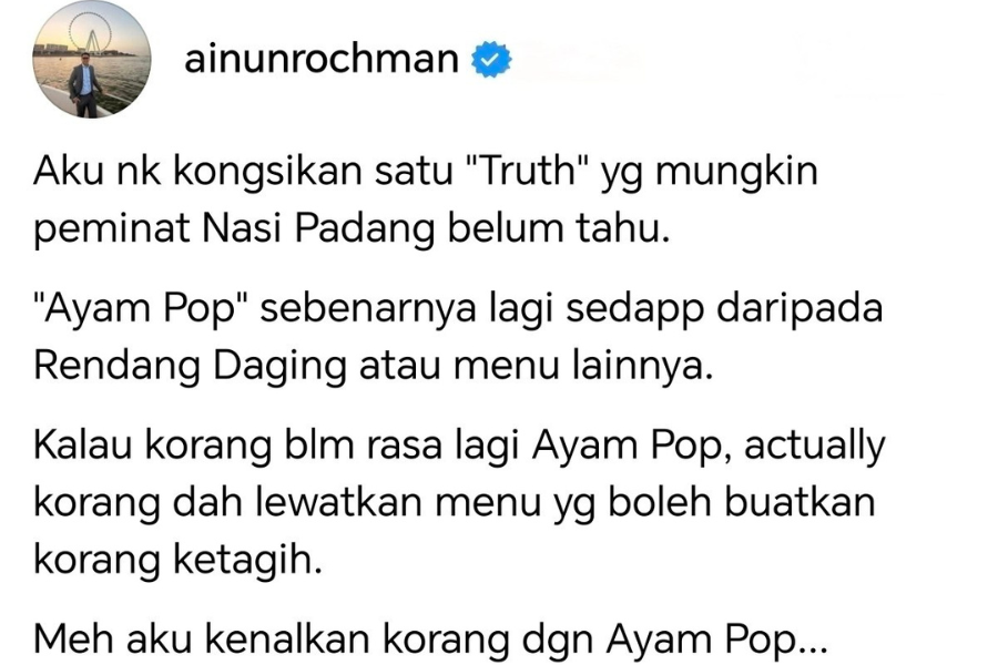 Pemilik restoran nasi Padang, Empera Raya ini mendedahkan hakikat tentang ayam pop.
