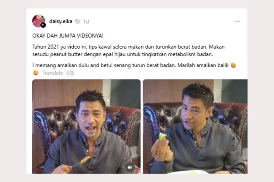 seorang wanita mendakwa dia pernah berjaya menurunkan berat badan dengan mengamalkan mentega kacang dan epal.