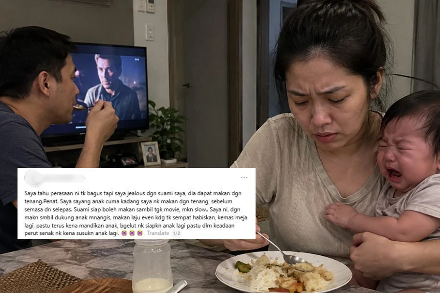  Wanita iri hati melihat suaminya boleh makan dengan aman tanpa perlu bersusah-payah menguruskan anak
