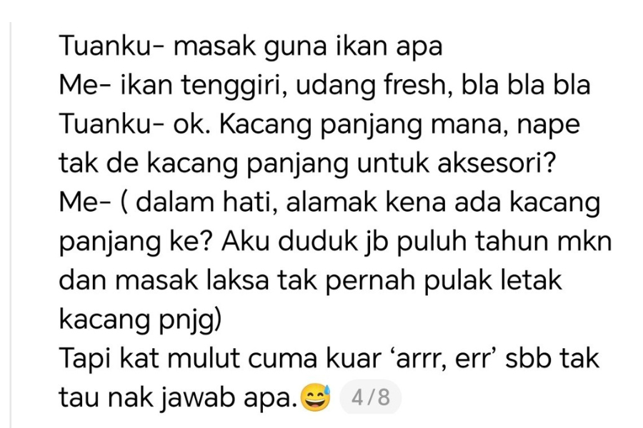 Sajian laksa Johor dianggap tidak lengkap tanpa hirisan kacang panjang.