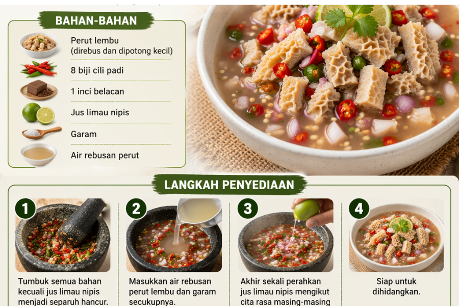 Resipi perut air asam yang mudah dan ringkas.