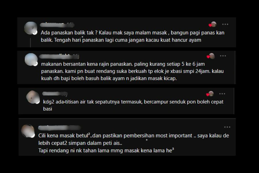 Netizen turut memberikan petua penyediaan rendang tahan lama.
