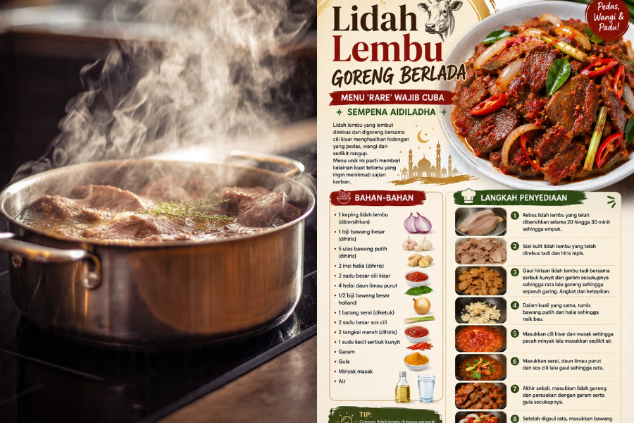 Lidah perlu direbus terlebih dahulu sehingga empuk.