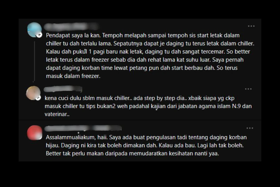 Netizen berkongsi pandangan mengenai cara simpanan daging korban tahan lama.