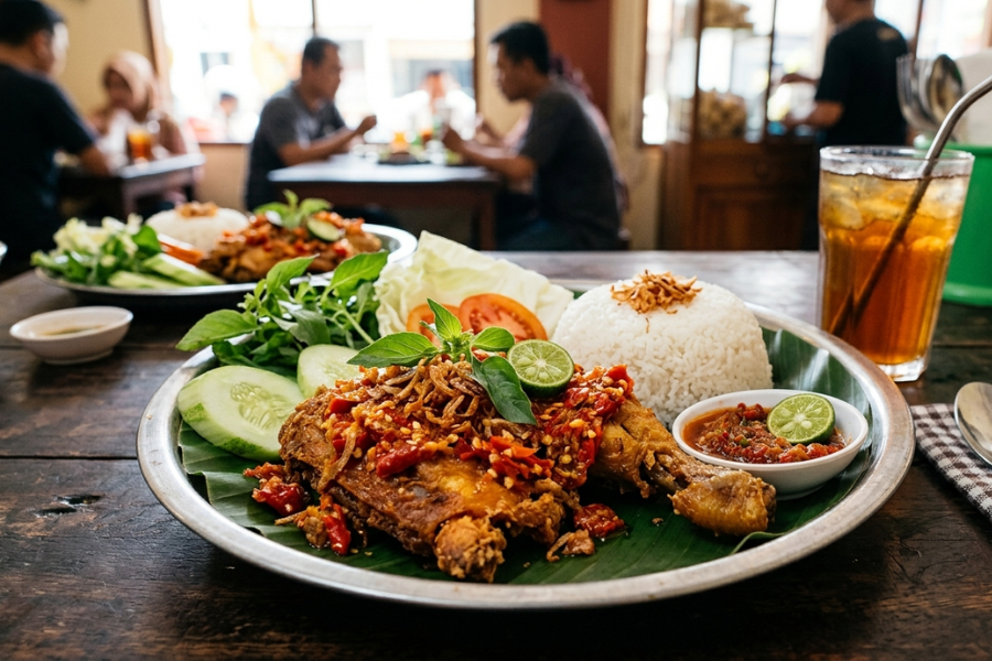 Ayam gepuk merupakan hidangan ringkas iaitu nasi yang dihidangkan bersama ayam goreng dan sambal.