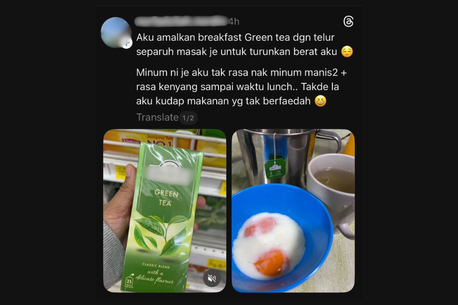 Pengguna tersebut mendakwa sarapan tersebut membantu menurunkan berat badan.