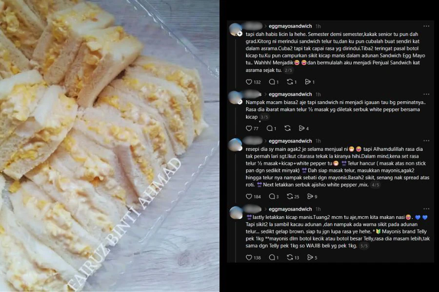 Perkongsian seorang wanita mengenai sandwic telur yang dijual ketika zaman kolej mencuri tumpuan ramai.