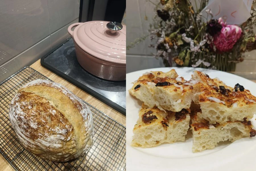 Hasil sourdough dan focaccia buatan sendiri berjaya menghasilkan sarapan ala kafe yang nampak menyelerakan.