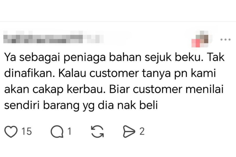 Seorang pengguna Threads juga bersetuju bahawa daging import darI India yang dijual di pasar raya merupakan daging kerbau.