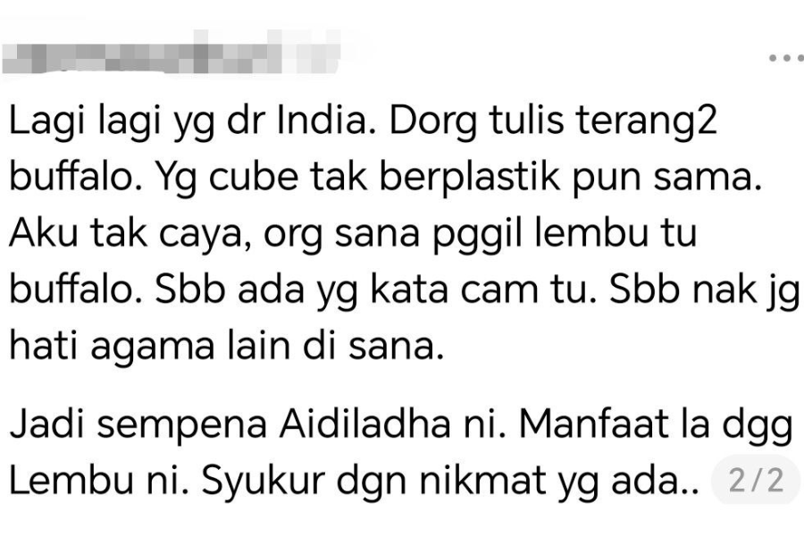 Selain murah, alasan mereka menggunakan daging kerbau adalah untuk menjaga hati agama lain di sana (India).