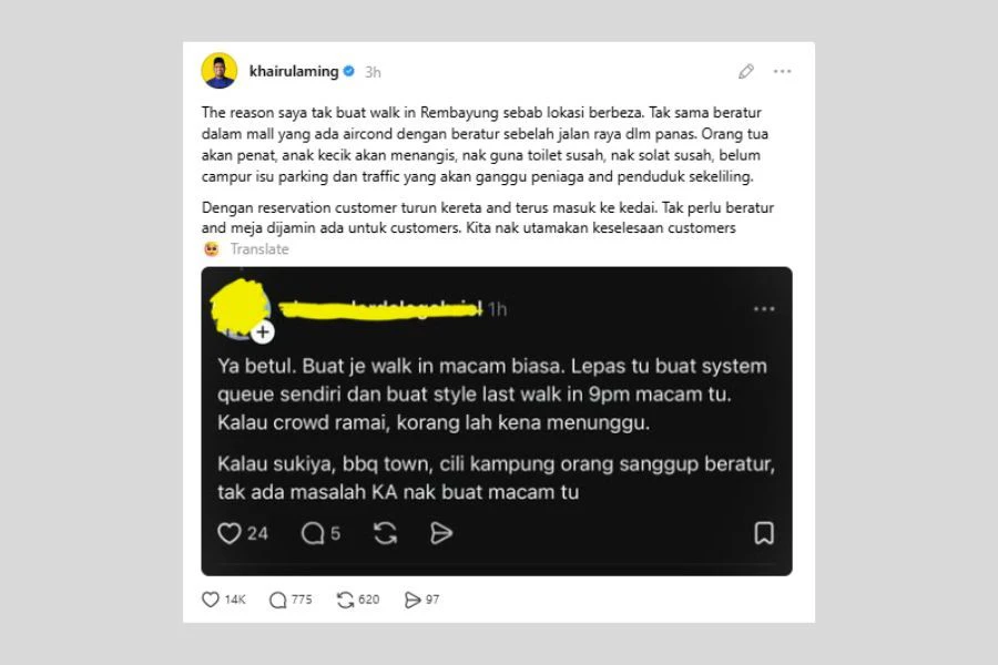 KA menjelaskan perkara itu menerusi laman Threads