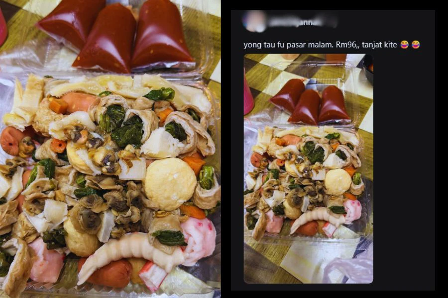 Seorang wanita terkejut apabila harga yong tau fu di pasar malam dibelinya mencecah hampir RM100. 