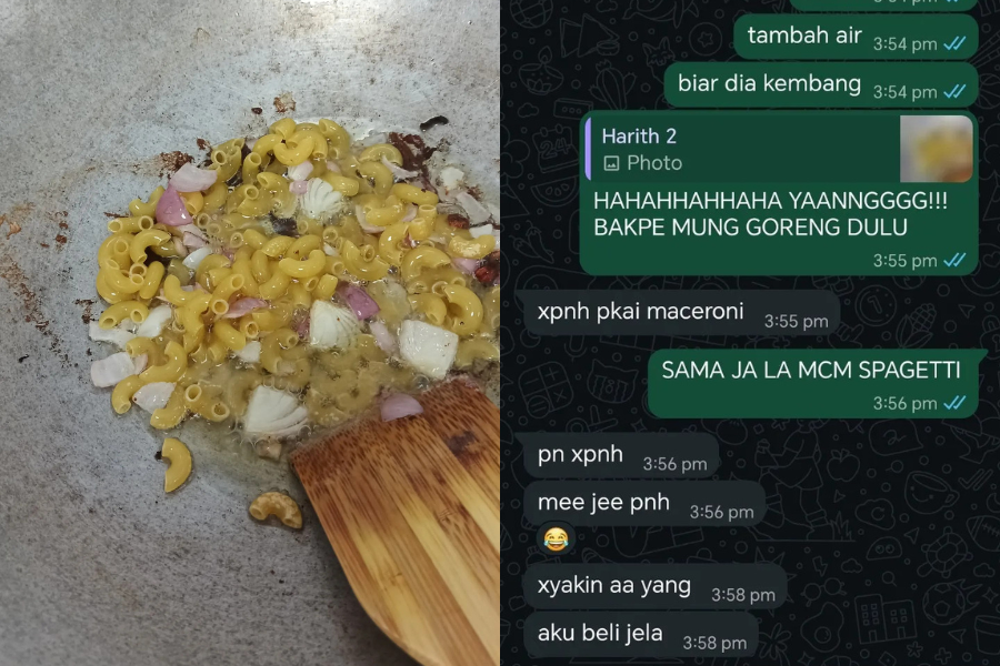 Perkongsian seorang isteri tentang gelagat suaminya menyediakan hidangan makaroni goreng untuk anak mereka.