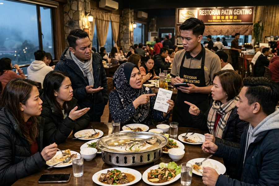 Sekumpulan 13 orang pelancong tidak berpuas hati apabila dikenakan harga sehingga lebih RM900 untuk hidangan seekor ikan patin kukus di sebuah restoran di Genting Highlands.
