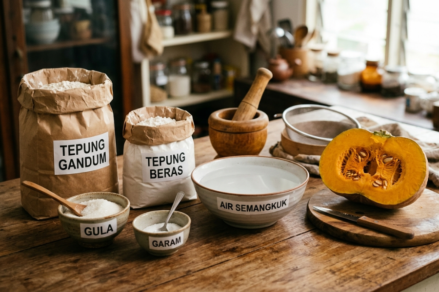 Bahan digunakan untuk membuat cucur labu juga mudah dan sedang.
