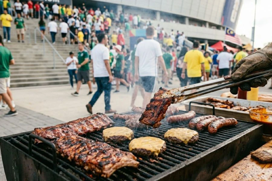 Hidangan BBQ dan taco menjadi tumpuan aktiviti 'tailgate'.