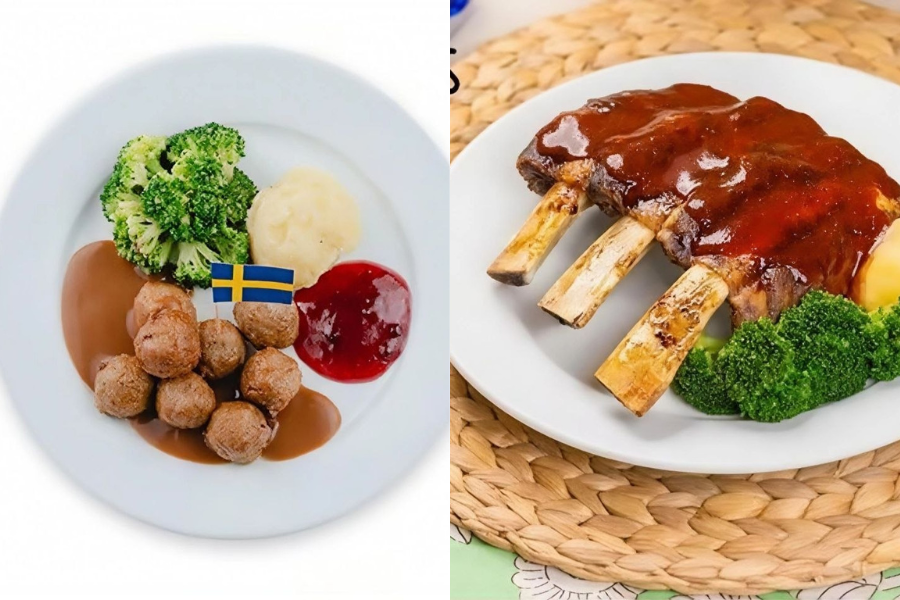 Antara menu popular di Ikea adalah Swedish Meatballs dan Baked salmon fillet.