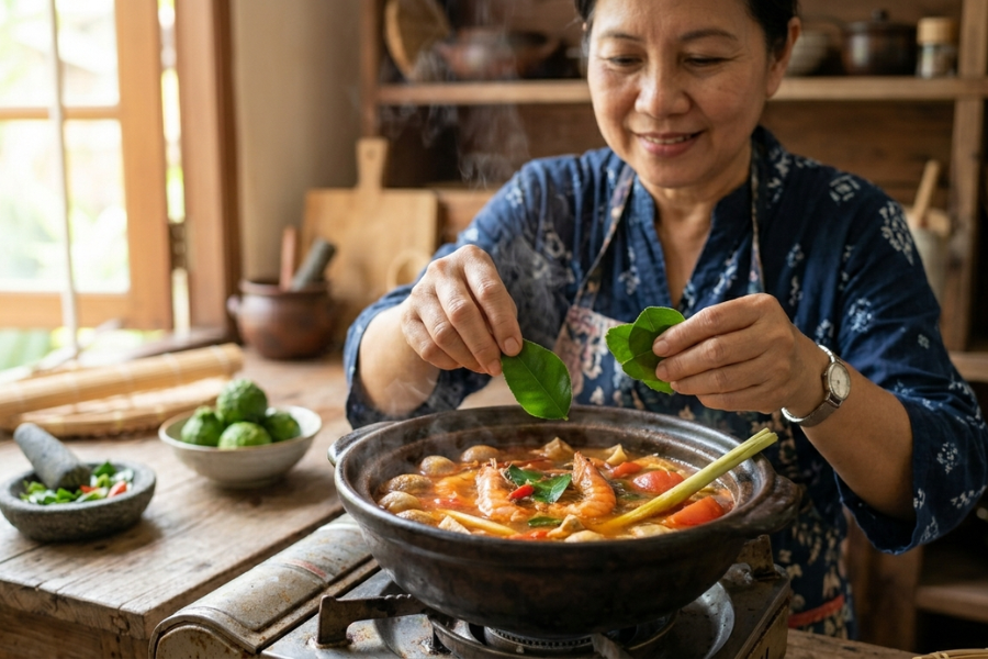 Daun limau purut menjadikan aroma masakan lebih enak dengan rasa tersendiri.