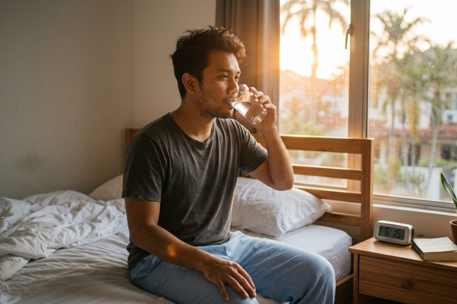 Mulakan hari dengan segelas air putih selepas bangun tidur untuk menyingkirkan toksik dan melancarkan sistem pencernaan.