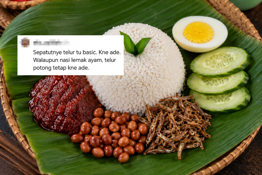 Nasi lemak asas sepatutnya perlu ada telur walaupun separuh.